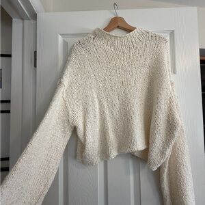 Anthropologie Cream Knit Cropped Turtleneck Sweater